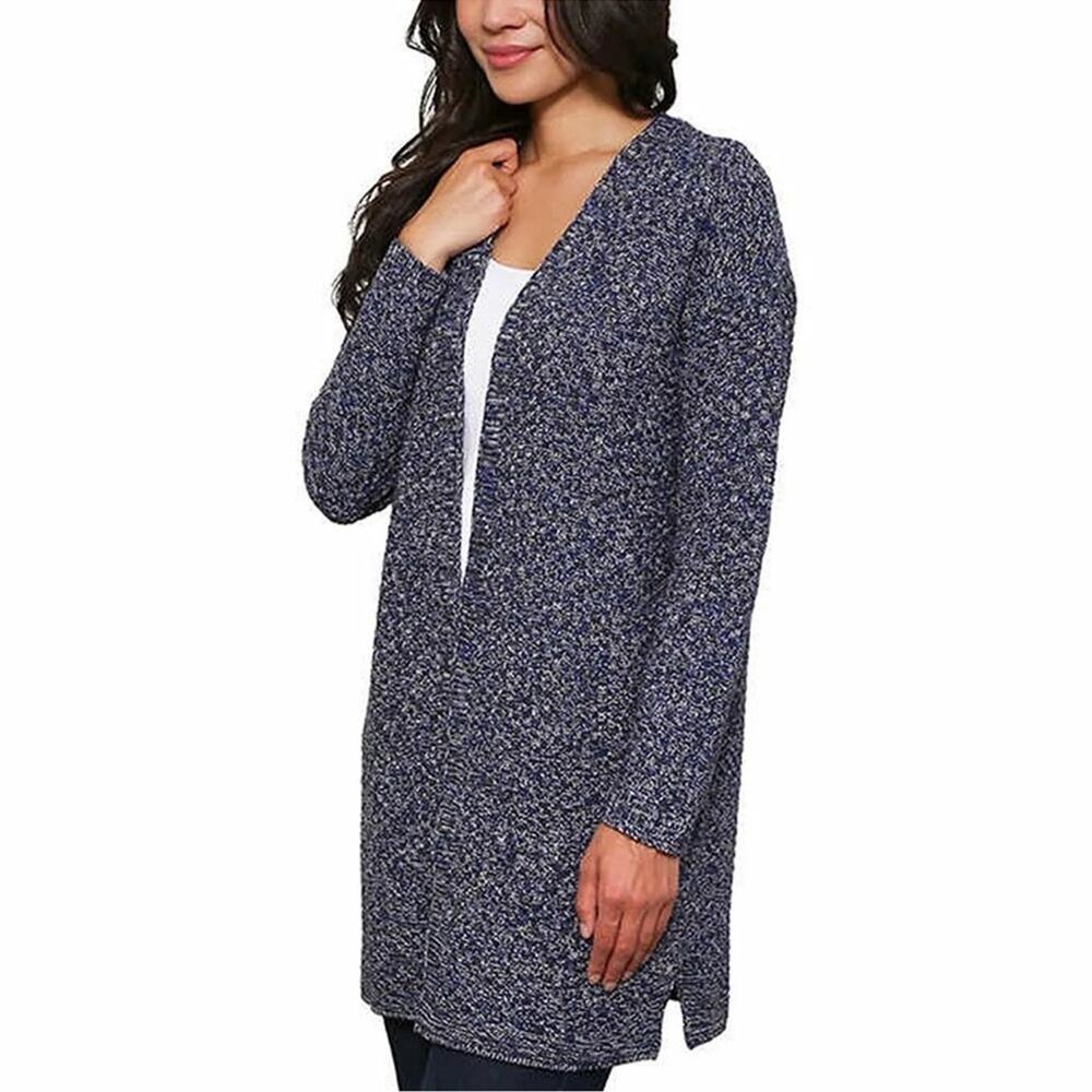 Leo & Nicole Blue Marled Knit Open Front Cardigan